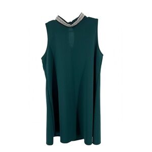 French Atmosphere high neck halter hunter green mini dress pearl XL party dance
